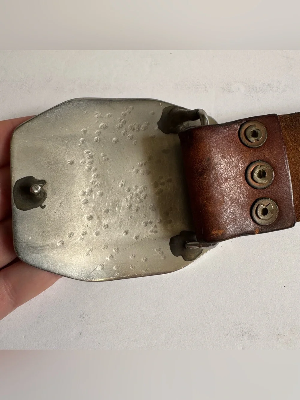 Vintage Handmade Wrench Buckle Distressed Leather Belt Pipefitter Workwear 42